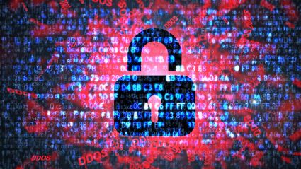 Cyberatak - kłódka na tle cyberdanych