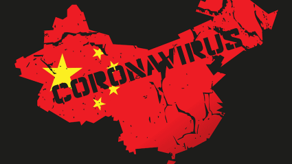 Napis: koronawirus na tle mapy Chin