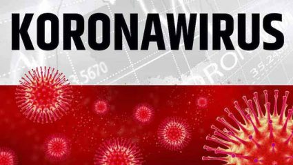 Napis koronawirus na tle flagi Polski