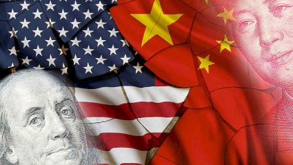Chiny, USA, flagi, pieniądze