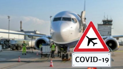 Znak: Stop COVID-19 i samolot