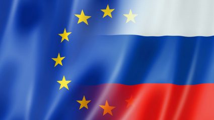 Flagi Unii Europejskiej i Rosji