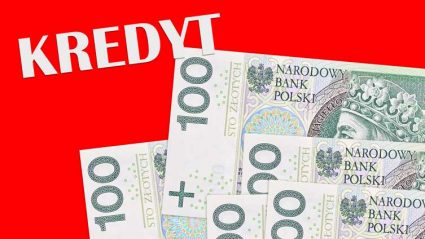 Napis: kredyt i pieniądze - polskie banknoty stuzłotowe