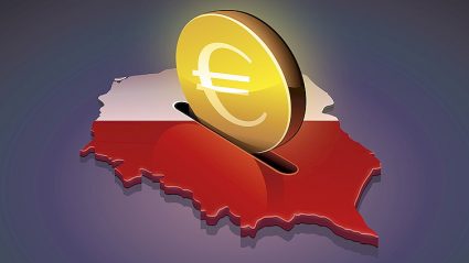 kontur Polski w jako skarbonka, moneta euro