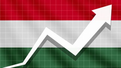 Strzałka w górę na tle flagi Węgier