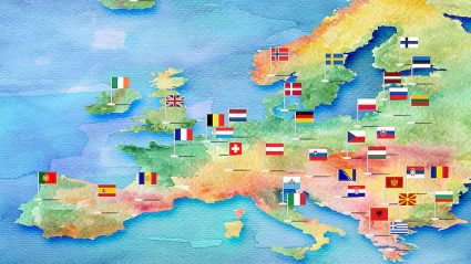 mapa Europy, flagi