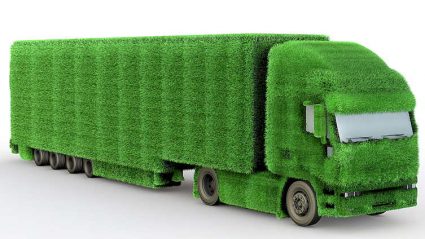 ciężarówka pokrtyta zieloną trawą