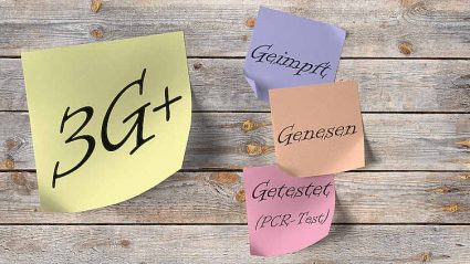 zasada 3 G napisy na 3 karteczkach, (Geimpfte), (Genesene),(Getestete)