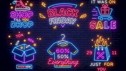 neony z napisami: Sale, Black Friday
