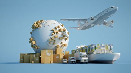 Różne środki transportu obrazujące import i eksport