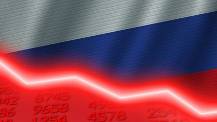 Wykres na tle flagi Rosji