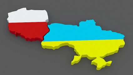 kontury Polski I Ukrajiny w barwach flag