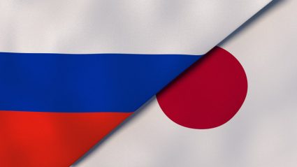 Flagi Rosji i Japonii
