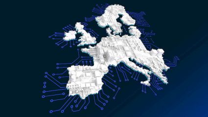 mapa Europy z symbolami cyfyzacji