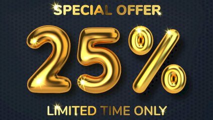 Złoty napis: Special offer 25% limited time only - na czarnym tle
