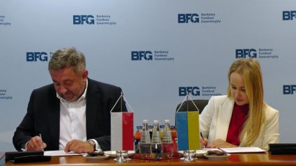 Prezes Zarządu BFG Piotr Tomaszewski oraz Dyrektor Zarządzająca DGF Swietłana Rekrut