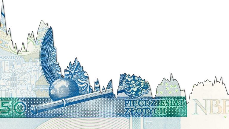 wycięty banknot 50 zł w formie wykresu