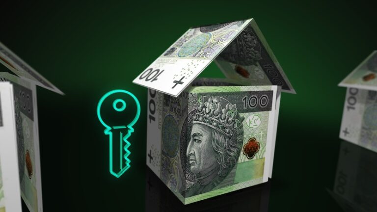 model domu z banknotów, wirtualny obraz klucza