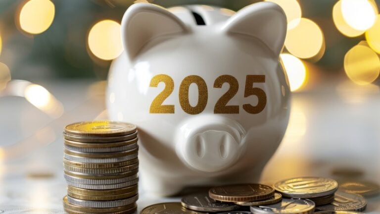 skarbonka świnka z napisem 2025, monety złote